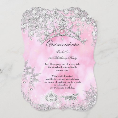 Blush pink Quinceanera 15th Winter Wonderland Invitation