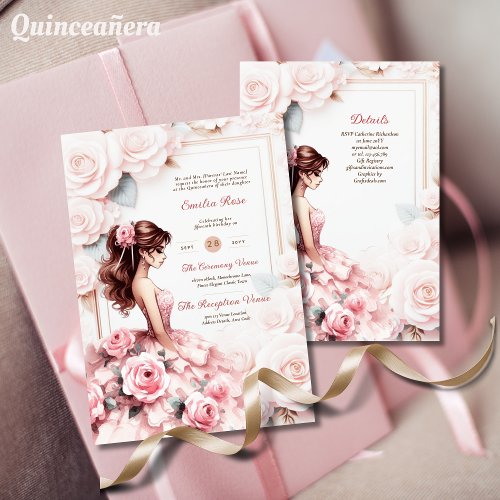 Blush Pink Quinceanera Ceremony Reception     Invitation