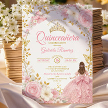 Blush Pink Quinceañera Golden Butterfly Invitation