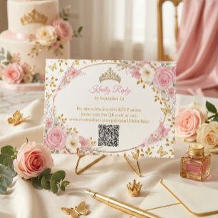 Blush Pink Quinceañera Golden Butterfly  RSVP Card
