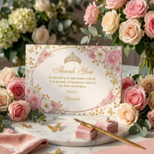 Blush Pink Quinceañera Golden Butterfly  Thank You Card