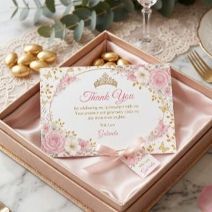 Blush Pink Quinceañera Golden Butterfly  Thank You Card