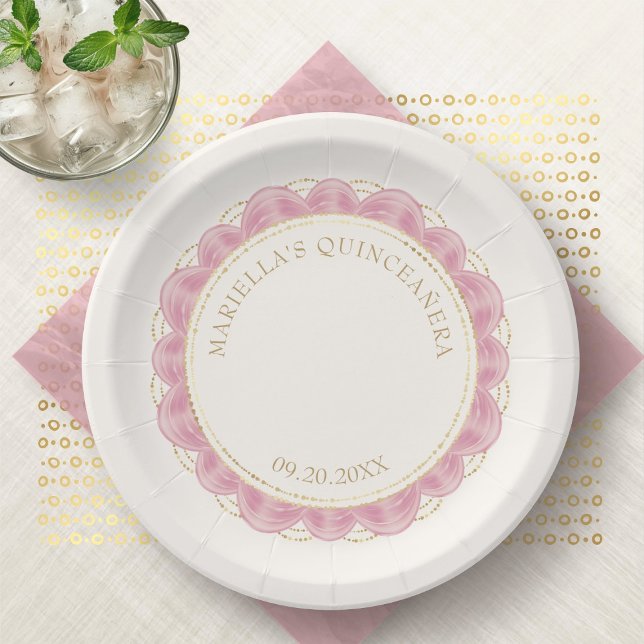 Blush Pink Quinceanera Paper Plates (Creator Uploaded)