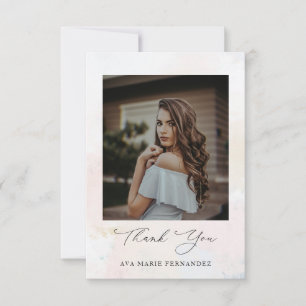 Blush Pink Quinceañera Photo Thank You Card
