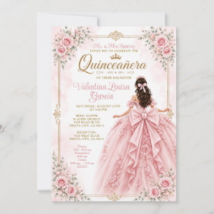 Blush Pink Quinceañera Princess Dress Crown Party Invitation