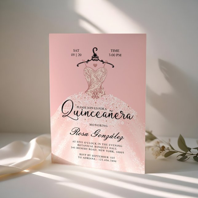 Blush Pink Quinceañera Roya Gown Blush Pink Invitation (Blush Pink Quinceañera Roya Gown Blush Pink Invitation)