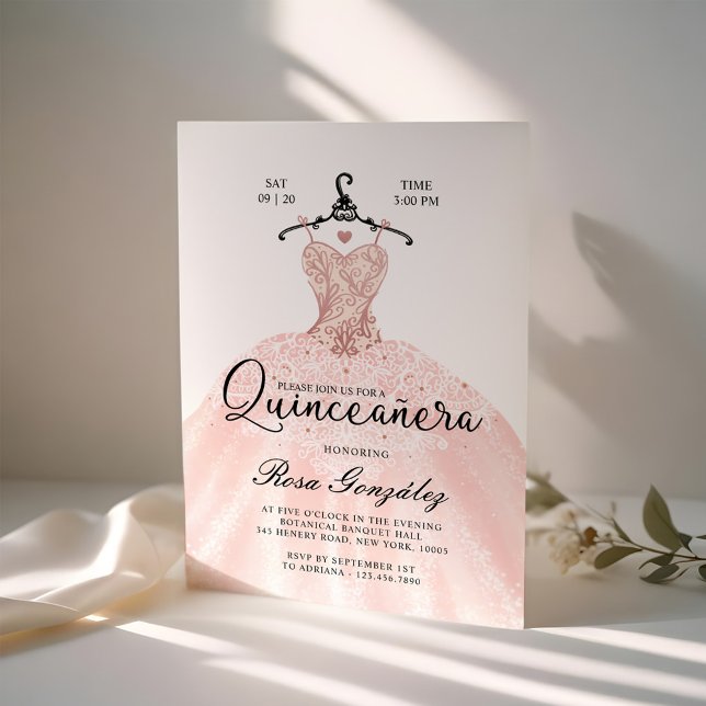 Blush Pink Quinceañera Roya Gown White Invitation (Blush Pink Quinceañera Roya Gown White Invitation)