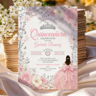 Blush Pink Quinceañera Silver Butterfly Invitation