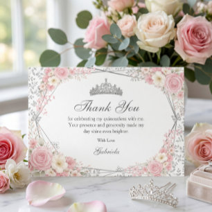 Blush Pink Quinceañera Silver Butterfly  Thank You Card