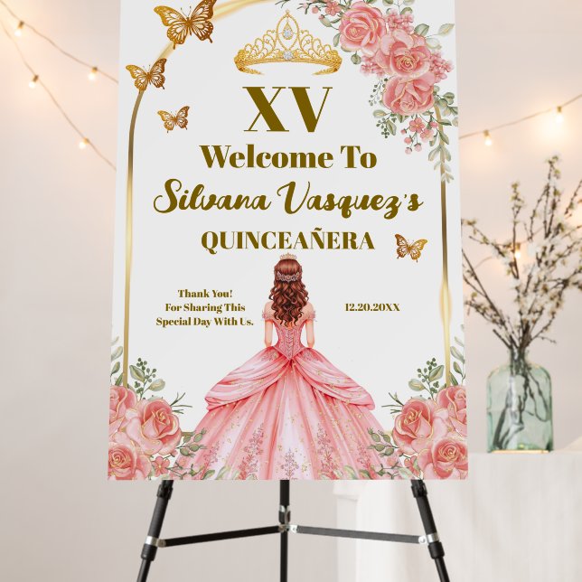 Blush Pink Quinceanera Welcome Sign (In Situ (Stand))