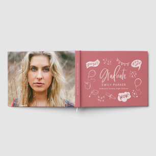 Blush Pink Quirky Doodle Graduation Party Photo Guest Book
