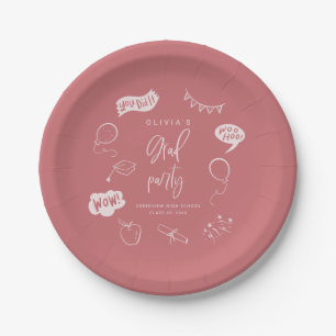 Blush Pink Quirky Grad Icons Graduation Party Paper Plates