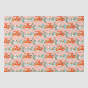 Blush Pink Rabbit Bunny Colorful Cute Folk Pattern Tissue Paper