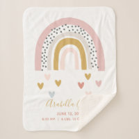 Blush Pink Rainbow Baby Script Birth Stats Sherpa Blanket