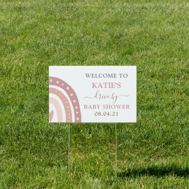 Blush Pink Rainbow Baby Shower Drive by Welcome Sign (Insitu)