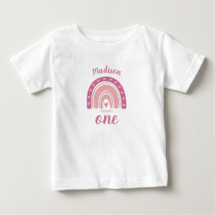 blush Pink Rainbow Boho First Birthday Baby T-Shirt