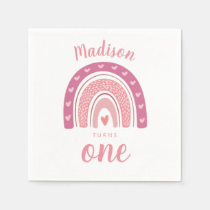 Blush Pink Rainbow Boho First Birthday Napkins