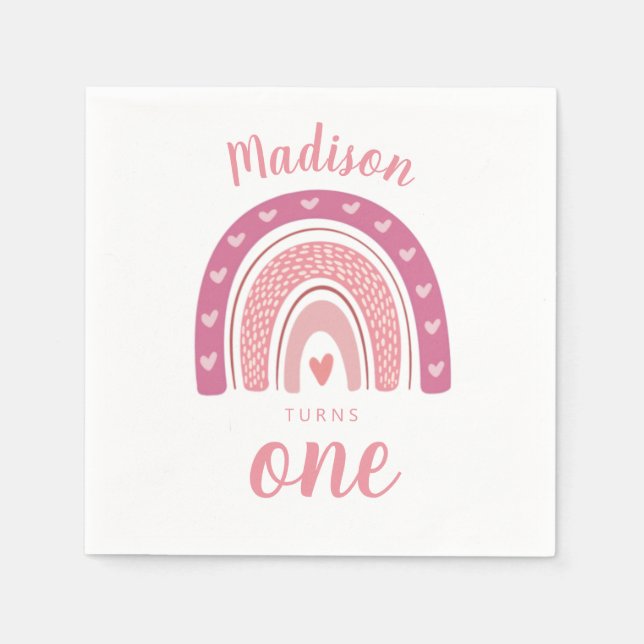 Blush Pink Rainbow Boho First Birthday Napkins (Front)