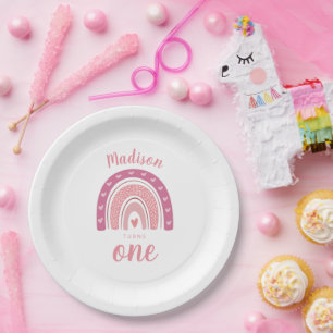 Blush Pink Rainbow Boho First Birthday Paper Plates