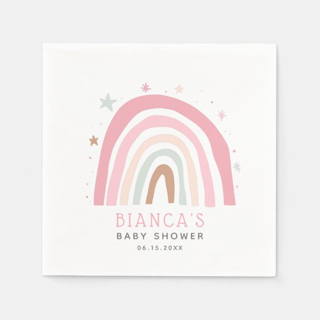 Blush Pink Rainbow Girl Baby Shower Napkins (Front)