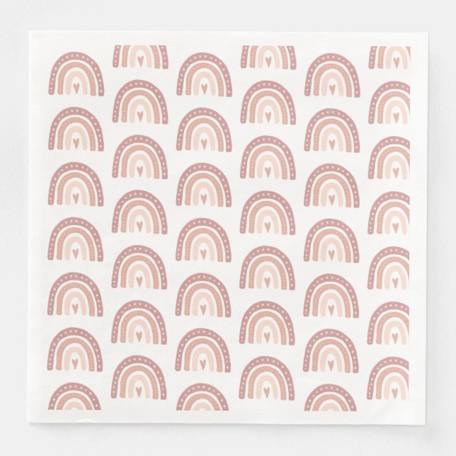 Blush Pink Rainbow Pattern Girl Baby Dinner Paper Dinner Napkins (Front)