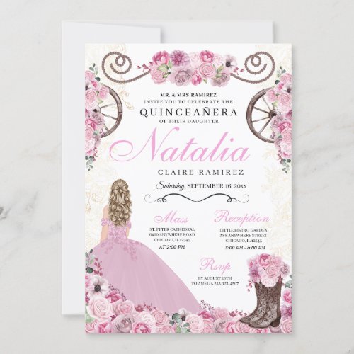 Blush Pink Ranchero Princess Dress Quinceanera Invitation