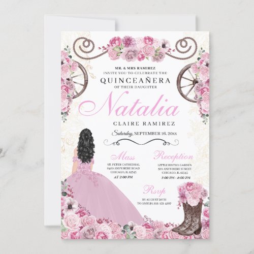 Blush Pink Ranchero Princess Dress Quinceanera Invitation