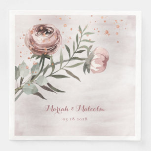 Blush Pink Ranunculus Eucalyptus Rose Gold Wedding Paper Dinner Napkins