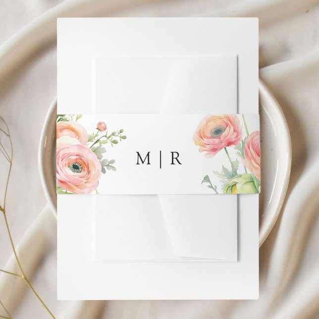 Blush Pink Ranunculus Floral Wedding Invitation Belly Band (Creator Uploaded)