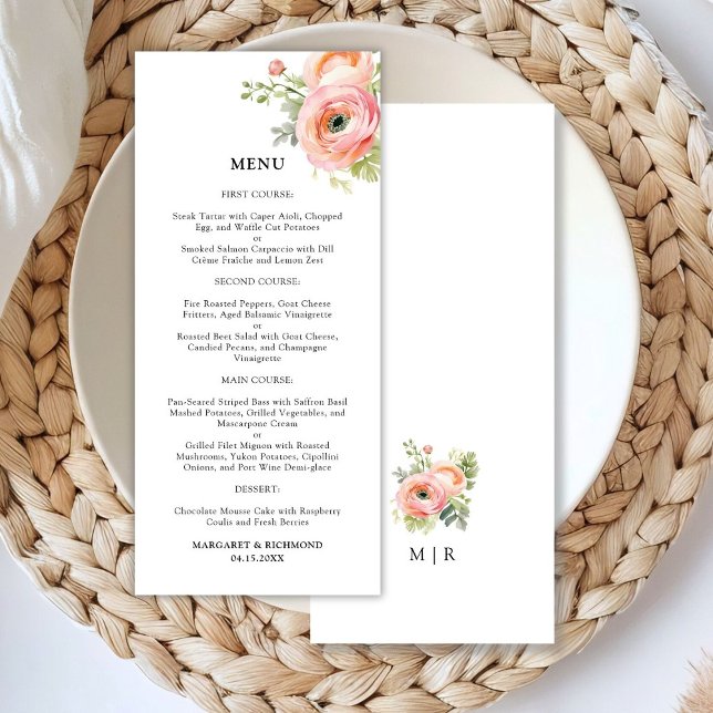 Blush Pink Ranunculus Floral Wedding Menu (Creator Uploaded)