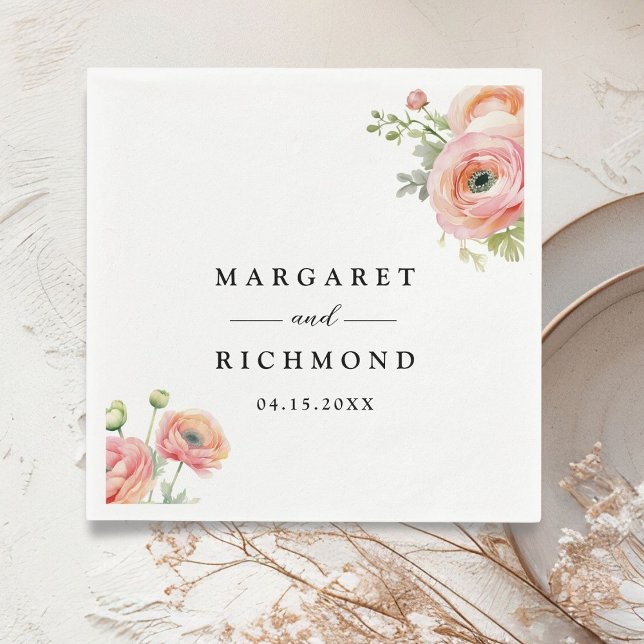Blush Pink Ranunculus Floral Wedding  Napkins (Creator Uploaded)