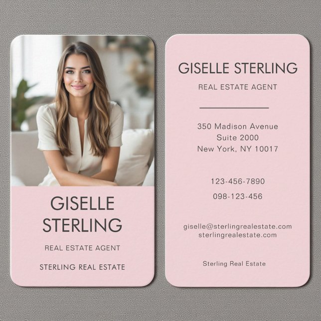 Blush Pink Real Estate Agent Photo Business Card (Creator Uploaded)