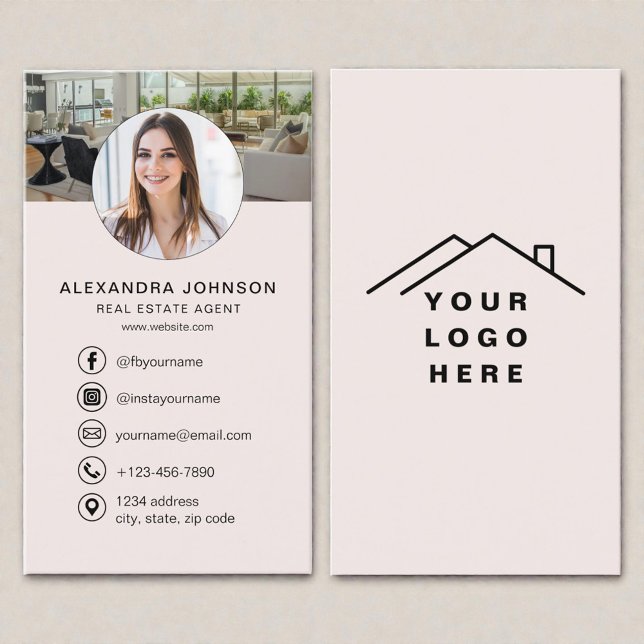 Blush Pink Real Estate Agent Photo Logo Business Card (Creator Uploaded)