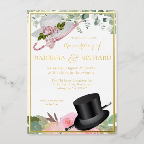 Blush Pink Real Gold Foil Floral Wedding   Foil Invitation