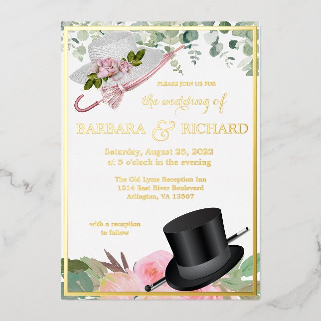 Blush Pink Real Gold Foil Floral Wedding   Foil Invitation (Front)