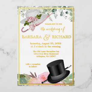 Blush Pink Real Gold Foil Floral Wedding   Invitation