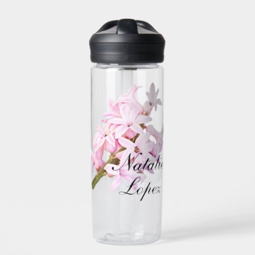 Blush Pink Real Hyacinth Name Sticker Water Bottle