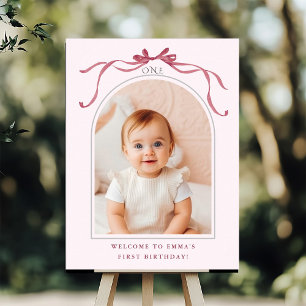 Blush Pink Red Bow 1st Birthday Photo Welcome Foam Board
