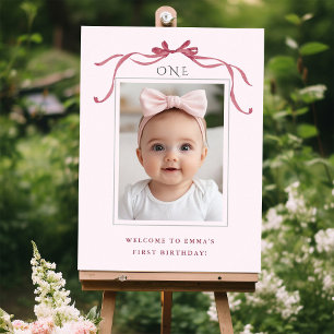 Blush Pink Red Bow Girl 1st Birthday Welcome Foam Board