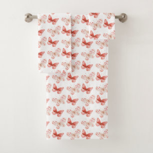 Blush Pink Red Butterflies Bath Towel Set