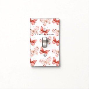 Blush Pink Red Butterflies Light Switch Cover