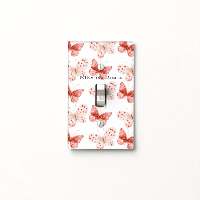 Blush Pink Red Butterflies   Light Switch Cover (In Situ)