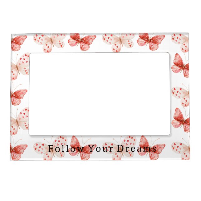 Blush Pink Red Butterflies   Magnetic Frame (Front)