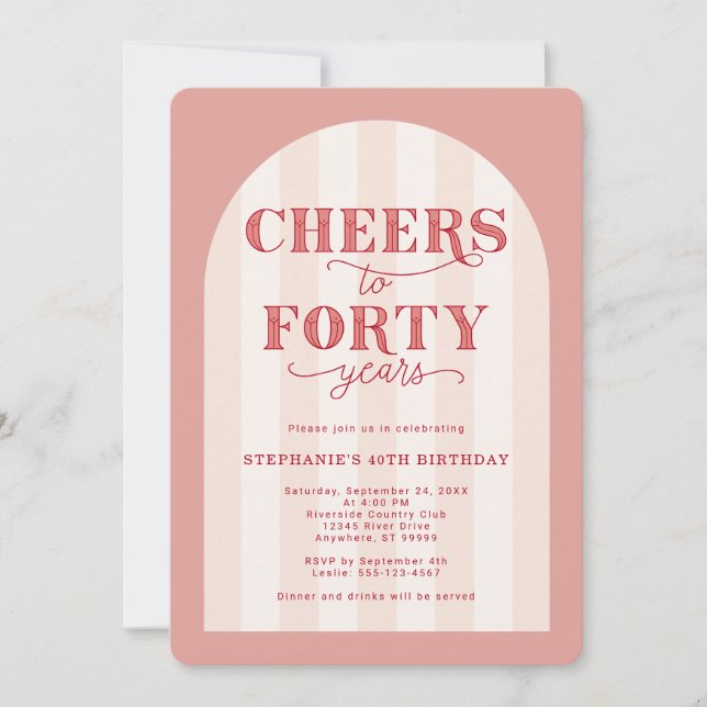 Blush Pink Red Cheers to 40 Years 40th Birthday Invitation (Front)