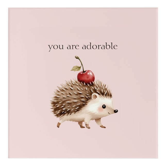 Blush Pink Red Cherry Adorable Hedgehog Acrylic Print (Front)