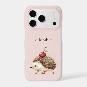 Blush Pink Red Cherry Adorable Hedgehog iPhone 17 Pro Case