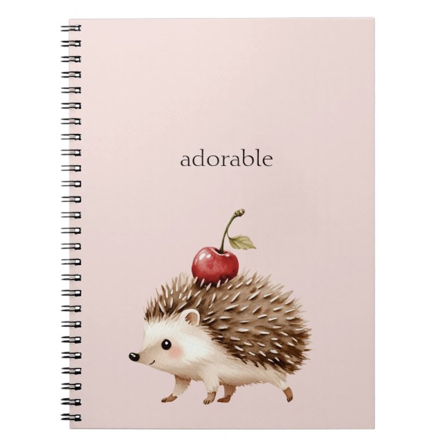 Blush Pink Red Cherry Adorable Hedgehog Notebook (Front)