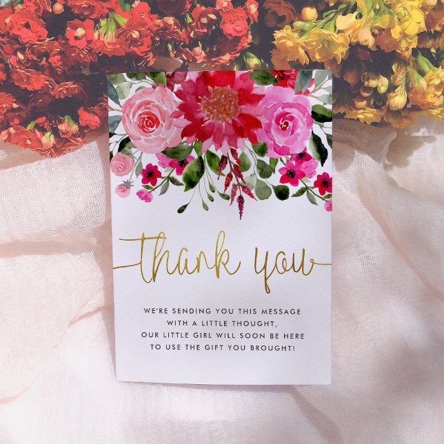 Blush Pink & Red Floral Baby Shower Thank You Card (Creator Uploaded)