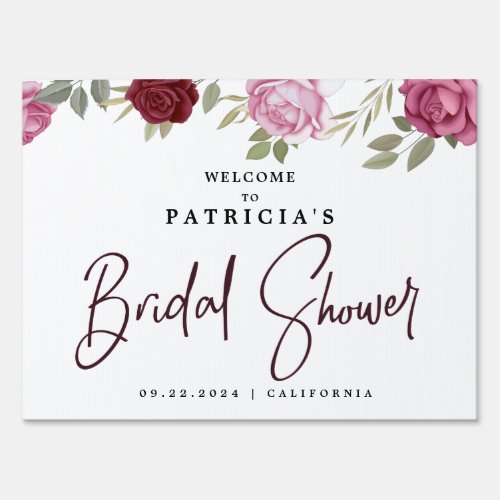 Blush Pink Red Floral Bridal Shower Welcome Sign