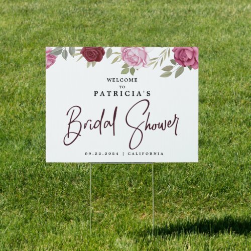 Blush Pink Red Floral Bridal Shower Welcome Sign